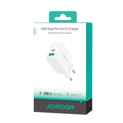 Cargador de Red Joyroom JR-TCF21, 20W, 3A, 1 x USB-A - 1 x USB-C, Blanco