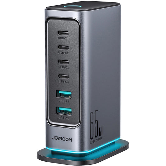 Cargador Estación Joyroom JR-TCM02, 65W, 3.25A, 2 x USB-A - 4 x USB-C, Gris