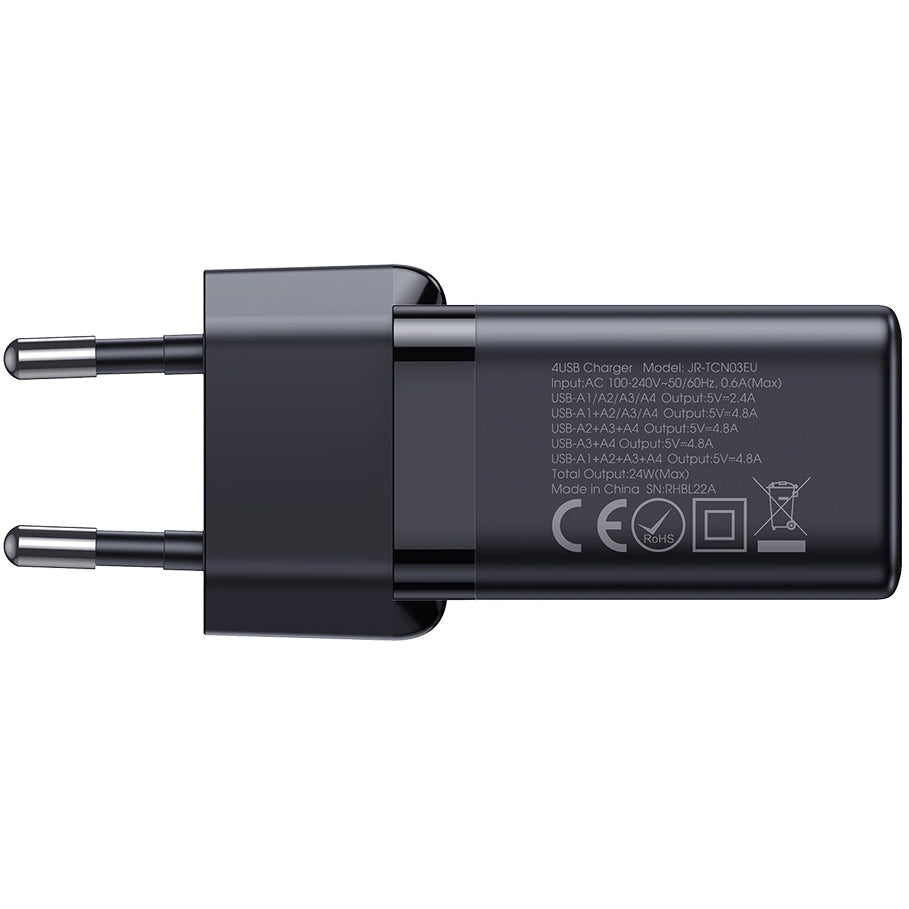 Cargador de red Joyroom JR-TCN03, 24 W, 2,4 A, 4 x USB-A, negro 