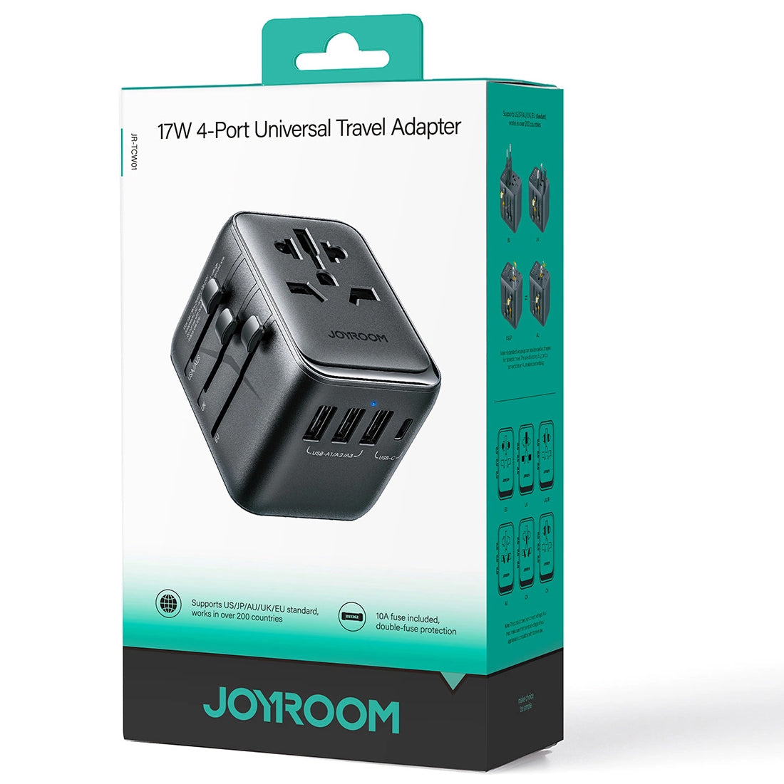 Cargador de red Joyroom JR-TCW01 Travel, 17W, 3A, 1 x USB-C - 3 x USB-A, Negro 