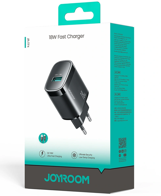 Cargador de Red Joyroom JR-TF4, 18W, 3A, 1 x USB-A, Negro
