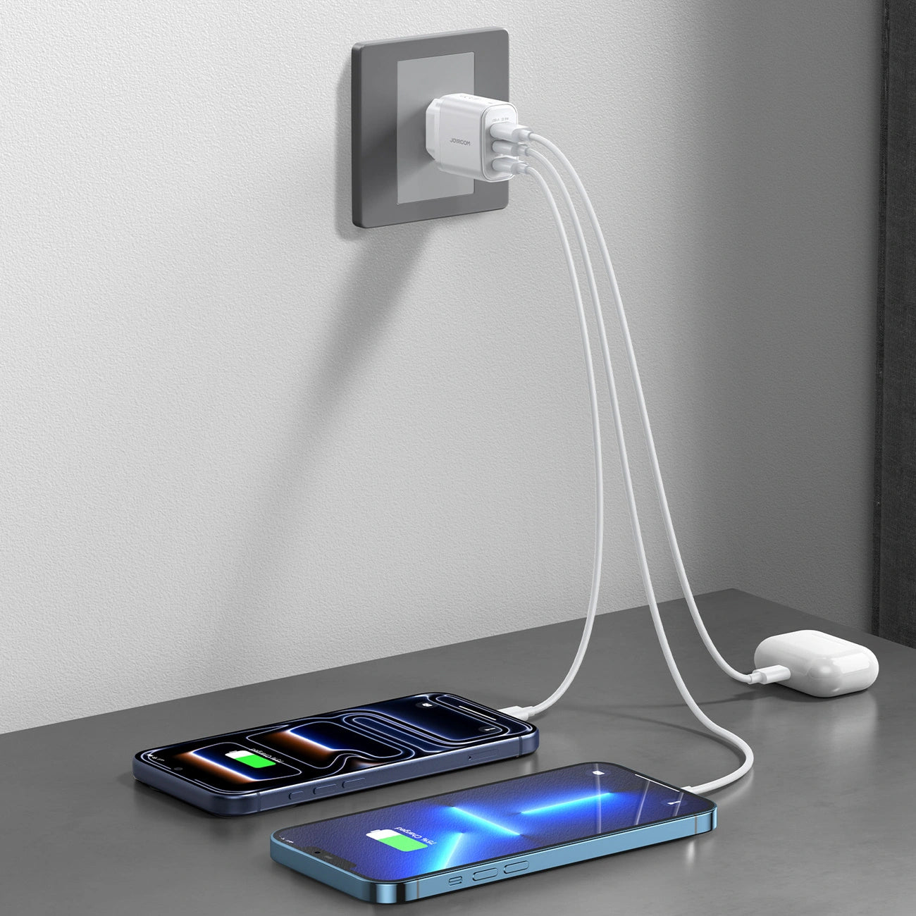 Cargador de Red Joyroom JR-TG6, 30W, 3A, 1 x Lightning - 1 x USB-A - 1 x USB-C, Blanco