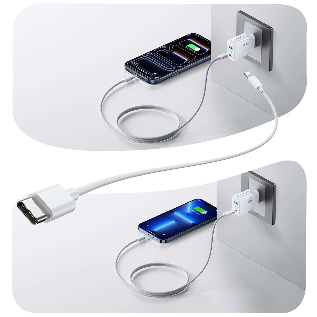 Cargador de Red Joyroom JR-TG6, 30W, 3A, 1 x Lightning - 1 x USB-A - 1 x USB-C, Blanco