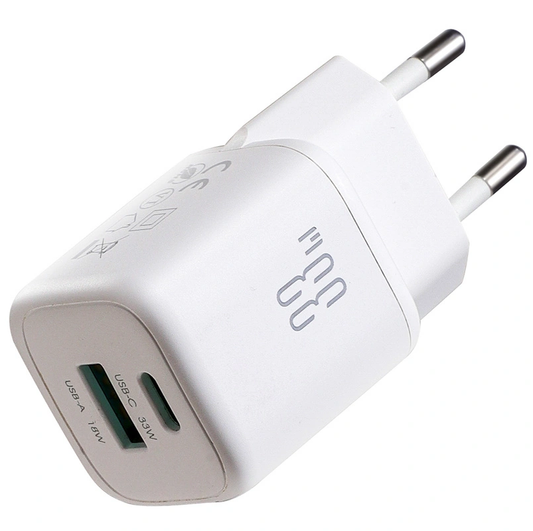 Cargador de Red Joyroom JR-TG7, 33W, 3A, 1 x USB-A - 1 x USB-C, Blanco