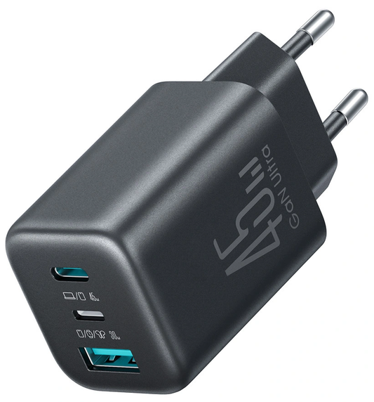 Cargador de Red Joyroom JR-TO1, 45W, 3A, 1 x Lightning - 1 x USB-A - 1 x USB-C, Negro