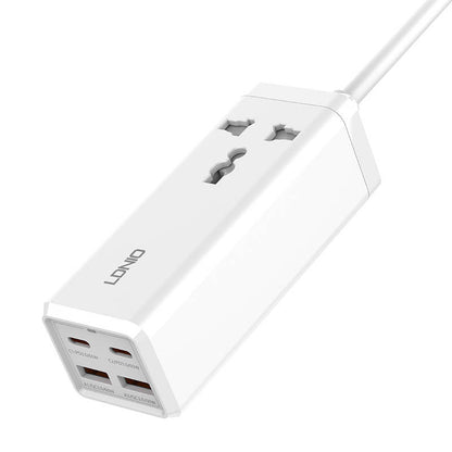 Cargador de red Ldnio SC1418, 2500W, 5A, 1 x Toma - 2 x USB-A - 2 x USB-C, Blanco