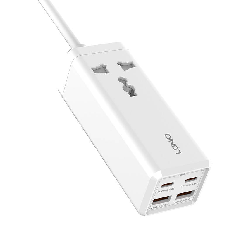 Cargador de red Ldnio SC1418, 2500W, 5A, 1 x Toma - 2 x USB-A - 2 x USB-C, Blanco