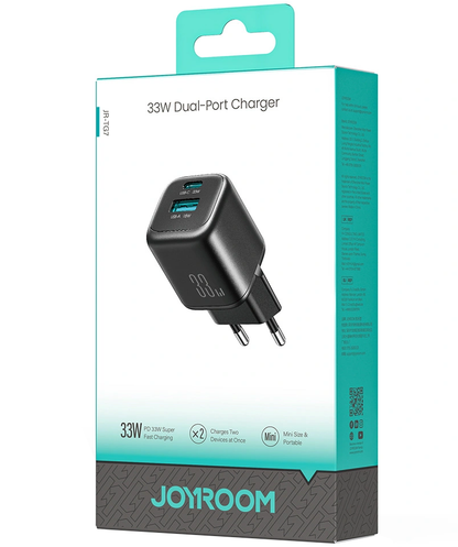 Cargador de Red Joyroom JR-TG7, 33W, 3A, 1 x USB-A - 1 x USB-C, Negro