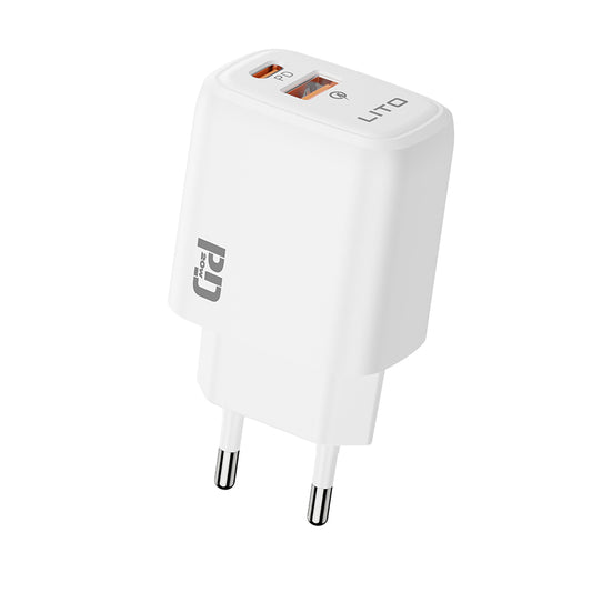 Cargador de Red Lito LC28, 20W, 3A, 1 x USB-A - 1 x USB-C, Blanco