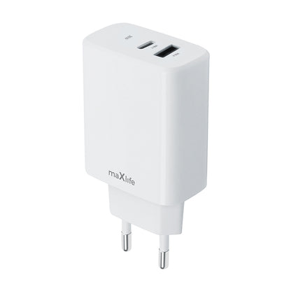 Cargador de red MaXlife MXTC-10-30AC, 30W, 3A, 1 x USB-A - 1 x USB-C, Blanco 