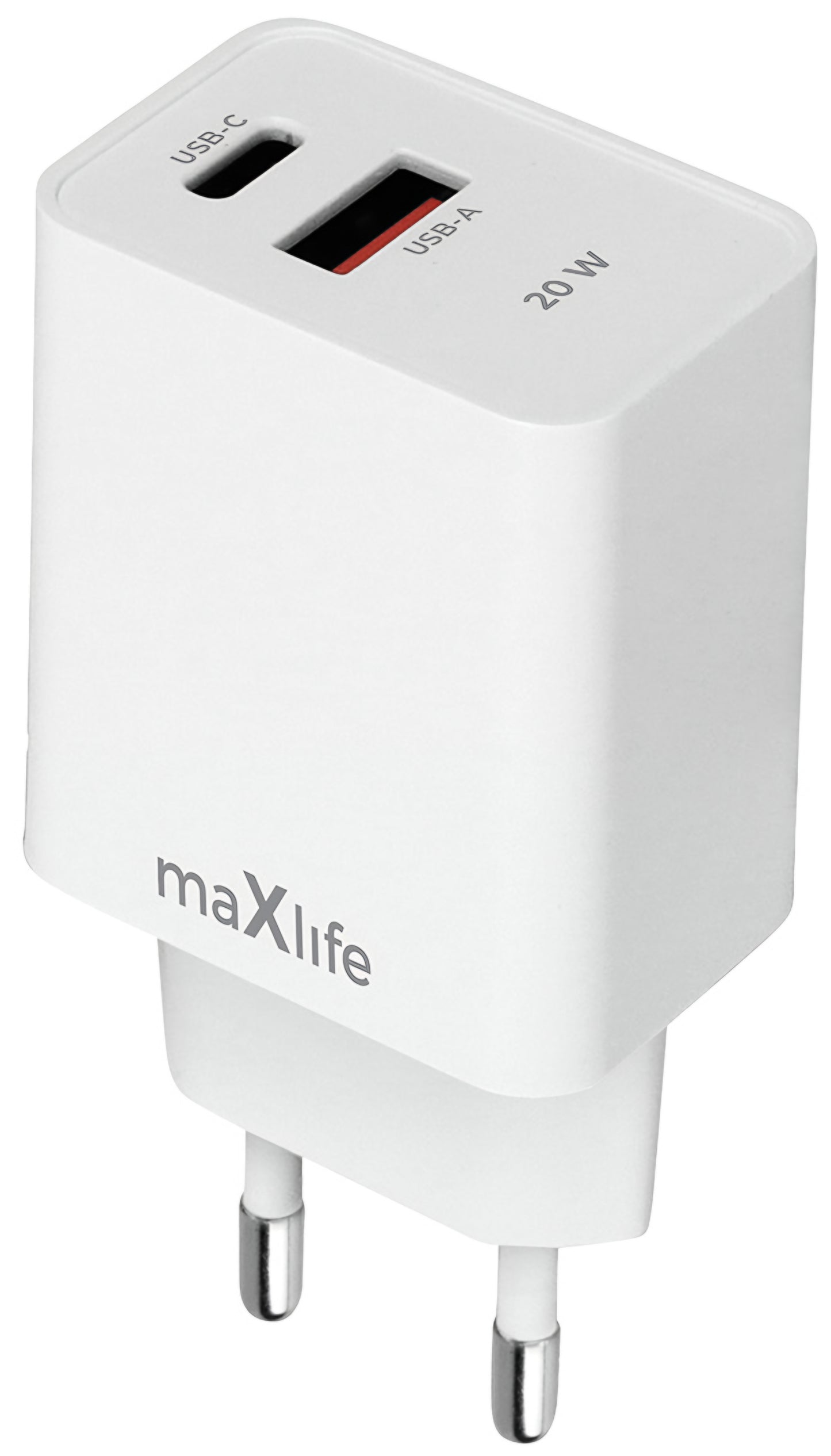 MaXlife MXTC-13-20AC Network Charger, 20W, 3A, 1 x USB-A - 1 x USB-C, White