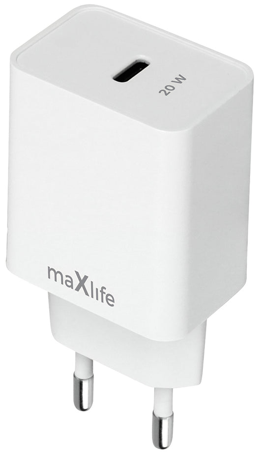 Cargador de Red MaXlife MXTC-13-20C, 20W, 3A, 1 x USB-C, Blanco