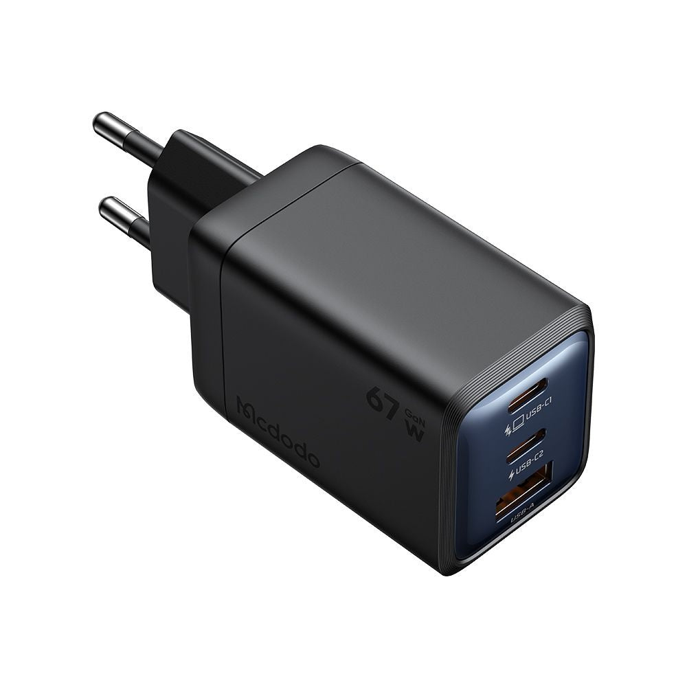 Cargador de Red McDodo CH-0970 Gana Mini, 67W, 3A, 1 x USB-A - 2 x USB-C, Negro