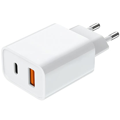 Cargador de red Prestico F11, 20W, 3A, 1 x USB-A - 1 x USB-C, Blanco 