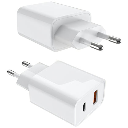 Cargador de red Prestico F11, 20W, 3A, 1 x USB-A - 1 x USB-C, Blanco 