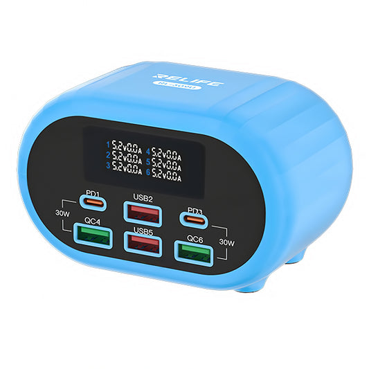 Relife RL-309U Station Charger, 72W, 5A, 2 x USB-C - 4 x USB-A, Blue