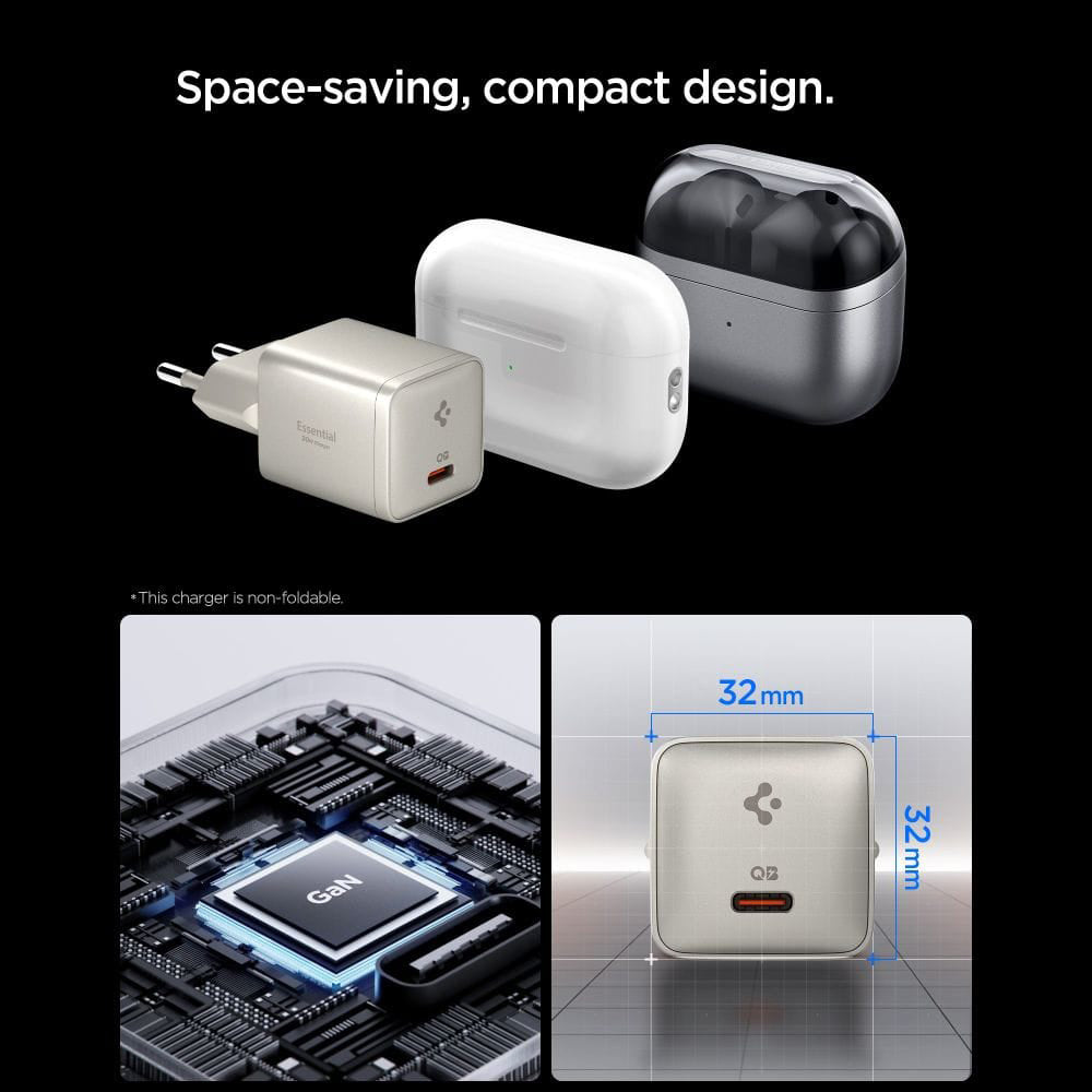 Cargador de red Spigen EE301EU Essential, 30W, 3A, 1 x USB-C, Gris Titan ACH10448