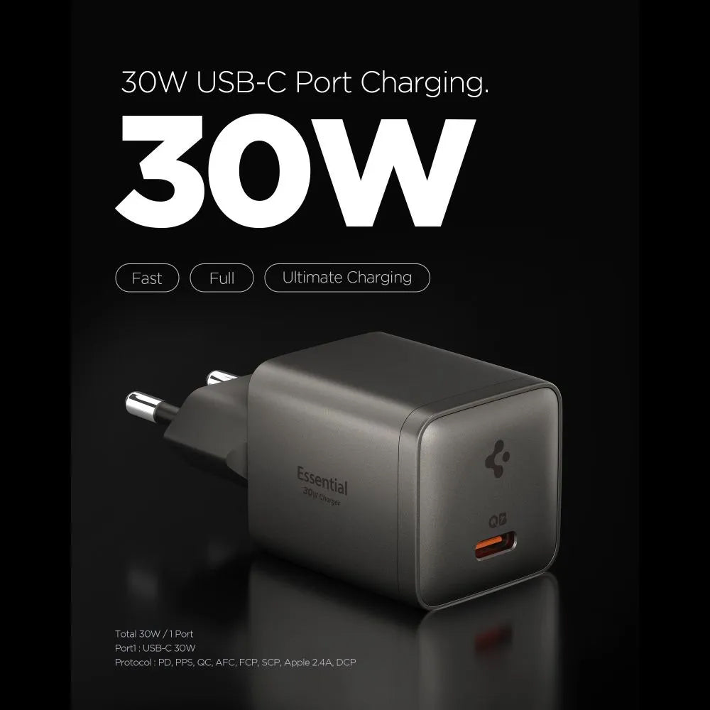 Cargador de red Spigen EE301EU Essential, 30W, 3A, 1 x USB-C, Gris ACH10447