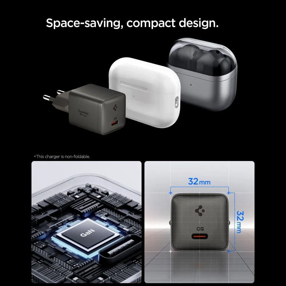 Cargador de red Spigen EE301EU Essential, 30W, 3A, 1 x USB-C, Gris ACH10447