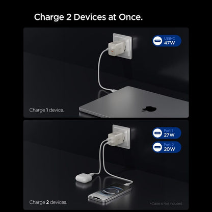 Cargador de red Spigen EE472EU Essential, 47W, 3A, 2 x USB-C, Gris Titan ACH10451