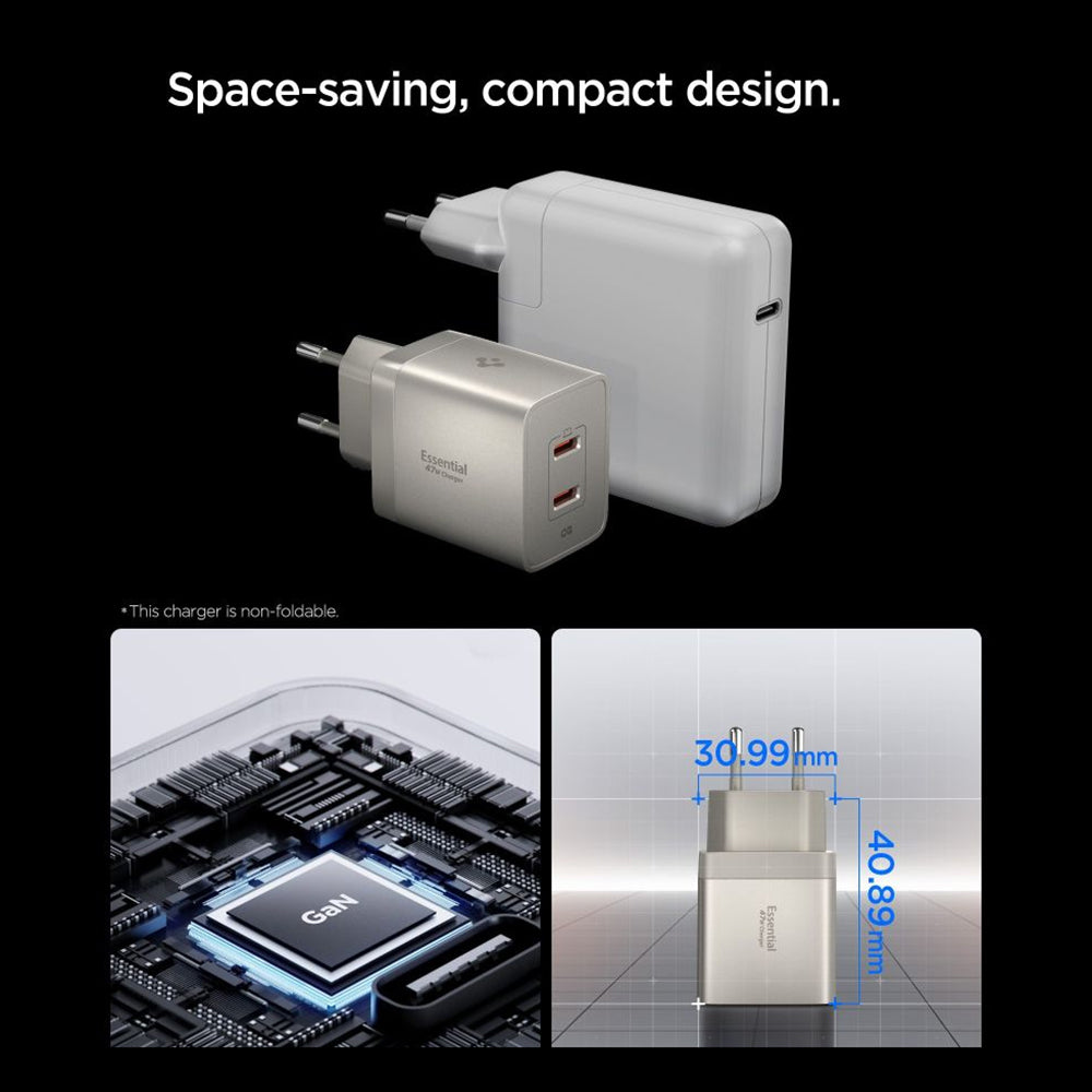 Cargador de red Spigen EE472EU Essential, 47W, 3A, 2 x USB-C, Gris Titan ACH10451