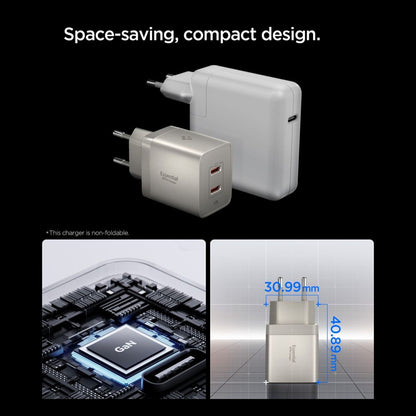 Cargador de red Spigen EE472EU Essential, 47W, 3A, 2 x USB-C, Gris Titan ACH10451