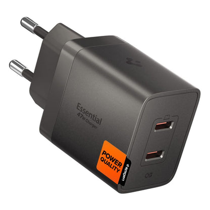 Cargador de red Spigen EE472EU Essential, 47W, 3A, 2 x USB-C, Gris ACH10450
