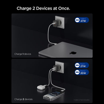 Cargador de red Spigen EE472EU Essential, 47W, 3A, 2 x USB-C, Gris ACH10450