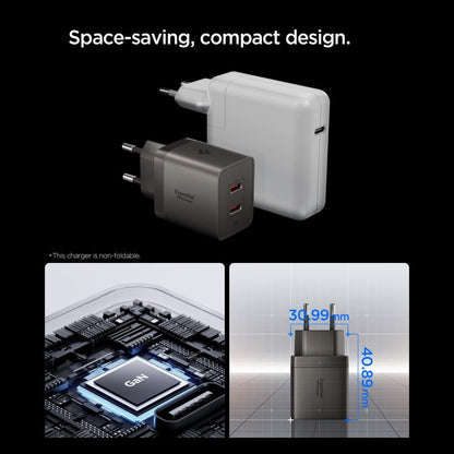 Cargador de red Spigen EE472EU Essential, 47W, 3A, 2 x USB-C, Gris ACH10450