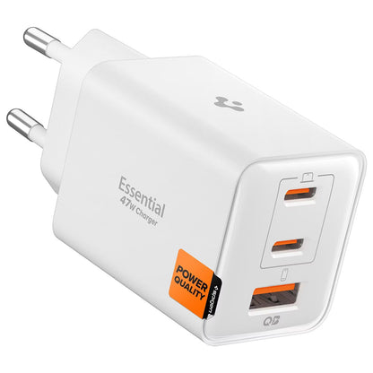 Cargador de Red Spigen EE473EU Essential, 47W, 3A, 1 x USB-A - 2 x USB-C, Blanco ACH09464