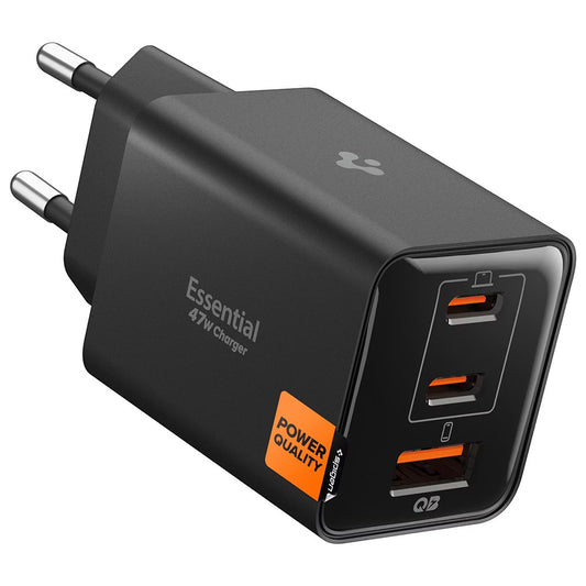 Cargador de Red Spigen EE473EU Essential, 47W, 3A, 1 x USB-A - 2 x USB-C, Negro ACH09465