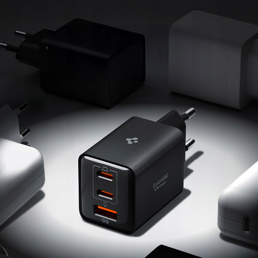 Cargador de Red Spigen EE473EU Essential, 47W, 3A, 1 x USB-A - 2 x USB-C, Negro ACH09465