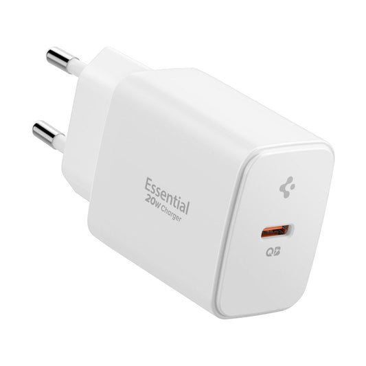 Cargador de Red Spigen Essential, 20W, 3A, 1 x USB-C, Blanco