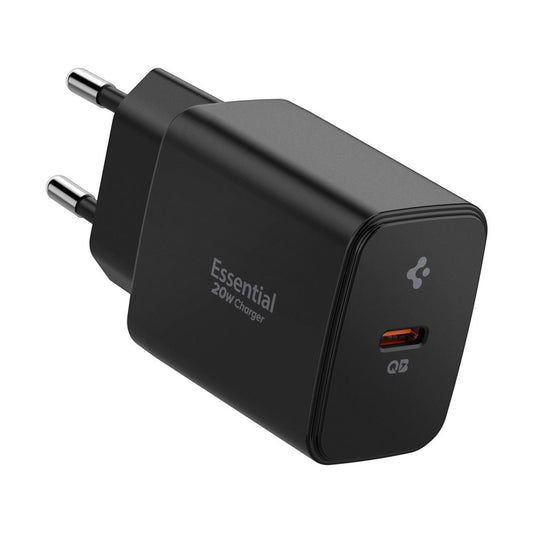 Cargador de Red Spigen Essential, 20W, 3A, 1 x USB-C, Negro