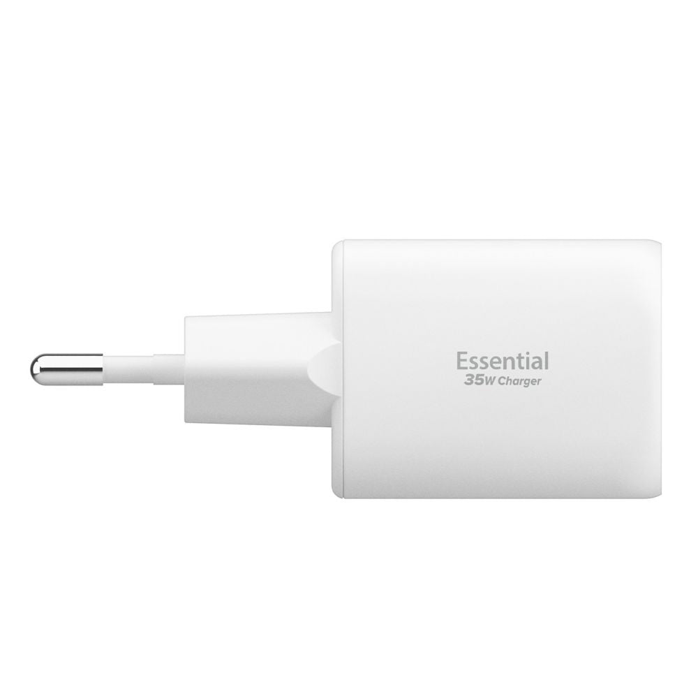 Cargador de Red Spigen Essential, 35W, 3A, 1 x USB-A - 1 x USB-C, Blanco