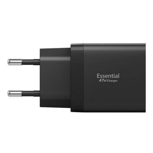 Cargador de Red Spigen Essential, 47W, 3A, 2 x USB-C, Negro