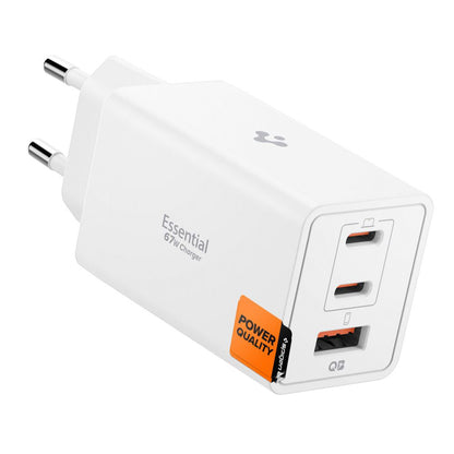 Cargador de Red Spigen Essential, 67W, 3.25A, 1 x USB-A - 2 x USB-C, Blanco ACH08710