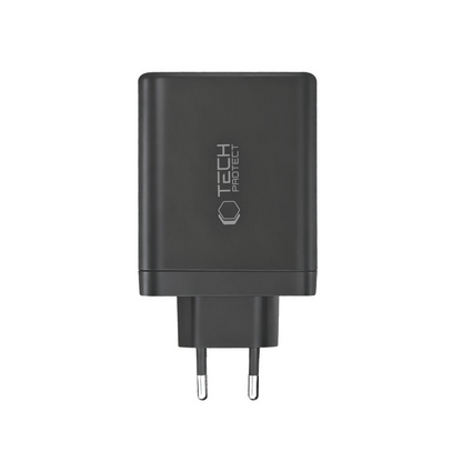 Cargador de Red Tech-Protect NC120W-GAN, 120W, 5A, 1 x USB-A - 3 x USB-C, Negro