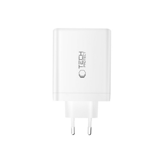 Cargador de Red Tech-Protect NC140W-GAN, 140W, 5A, 1 x USB-A - 3 x USB-C, Blanco