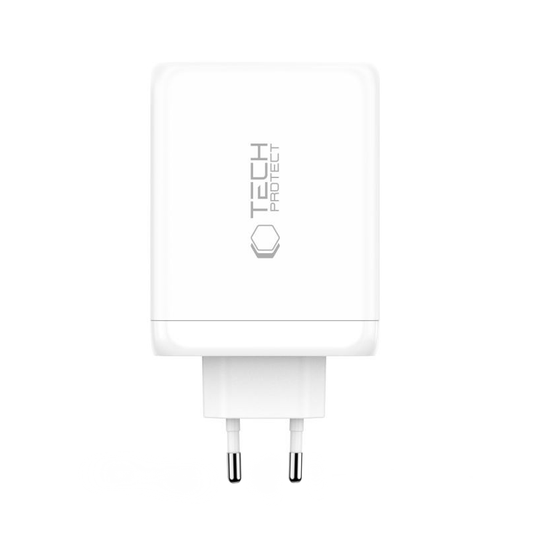 Cargador de Red Tech-Protect NC200W-GAN, 200W, 5A, 1 x USB-A - 3 x USB-C, Blanco