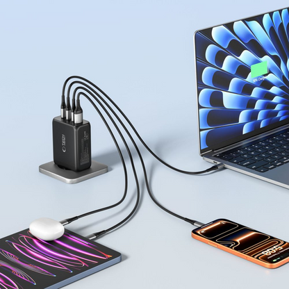 Cargador de Red Tech-Protect NC200W-GAN, 200W, 5A, 1 x USB-A - 3 x USB-C, Negro