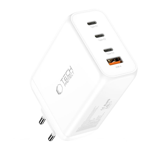 Cargador de Red Tech-Protect NC240W-GAN, 240W, 5A, 1 x USB-A - 3 x USB-C, Blanco