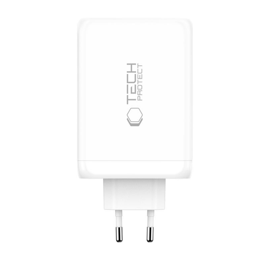 Cargador de Red Tech-Protect NC240W-GAN, 240W, 5A, 1 x USB-A - 3 x USB-C, Blanco