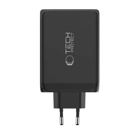 Cargador de Red Tech-Protect NC240W-GAN, 240W, 5A, 1 x USB-A - 3 x USB-C, Negro
