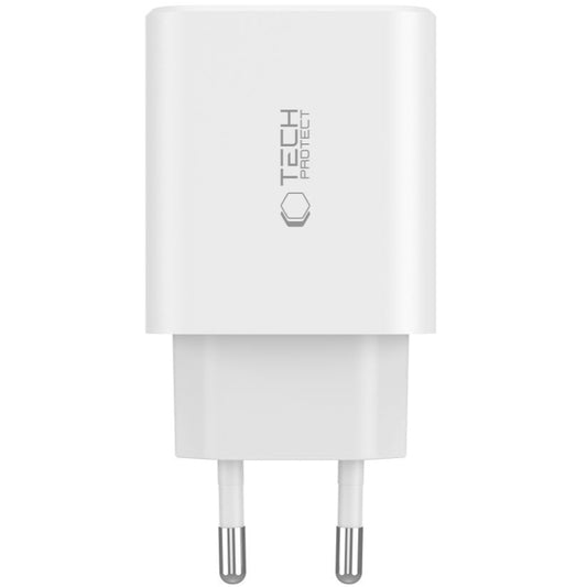 Cargador de red Tech-Protect NC30W, 30W, 3A, 1 x USB-A - 2 x USB-C, Blanco 