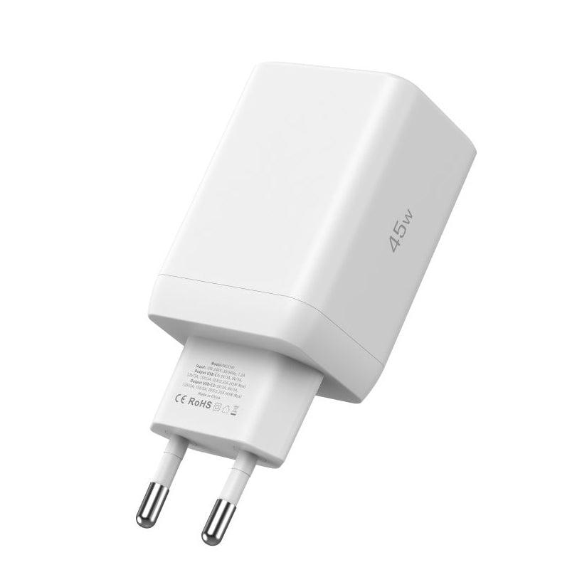 Cargador de red Tech-Protect NC45W, 45 W, 3 A, 2 x USB-C, blanco 