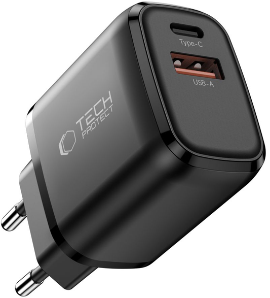 Cargador de Red Tech-Protect NCA45W, 45W, 3A, 1 x USB-A - 1 x USB-C, Negro