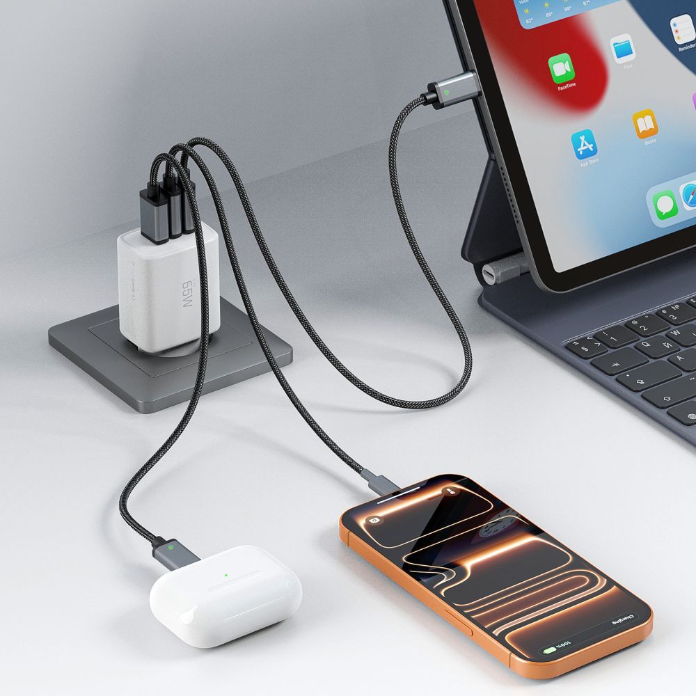 Cargador de Red Tech-Protect NCA65W, 65W, 3A, 1 x USB-A - 2 x USB-C, Blanco