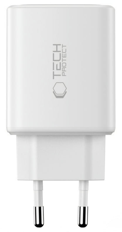 Cargador de Red Tech-Protect NCA65W, 65W, 3A, 1 x USB-A - 2 x USB-C, Blanco