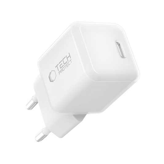Cargador de Red Tech-Protect NCM25, 25W, 3A, 1 x USB-C, Blanco